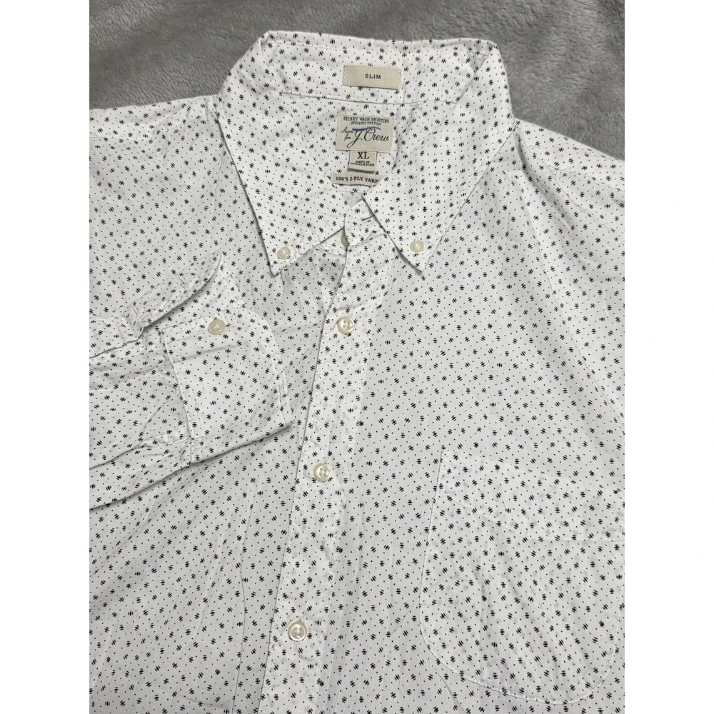 J.Crew Mens XL Slim Secret Wash Organic Cotton Geometric Button Down Shirt White